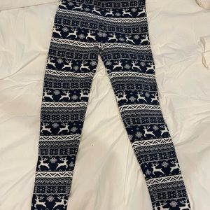 Forever 21 thermal navy & White leggings with deer design